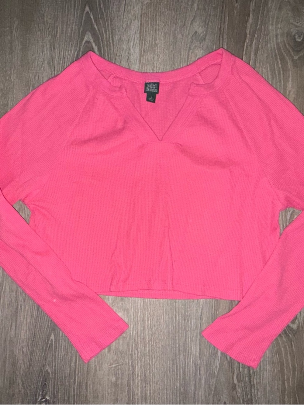 wild fable Hot Pink Cropped V-Neck Thermal Top
